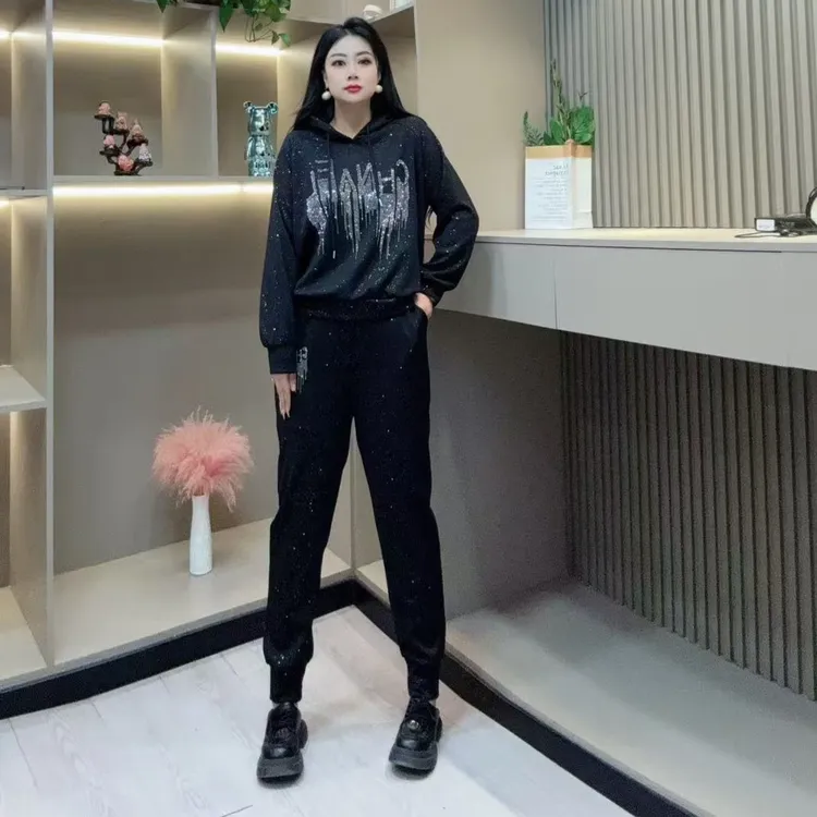 秋季套装-玲 8121时尚潮流重工艺亮闪显瘦百搭胖MM大码女装新款
