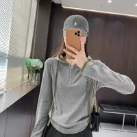 IMFLY金小金自制女装 连帽T恤DYW9811撞色半拉链连帽假两件上衣