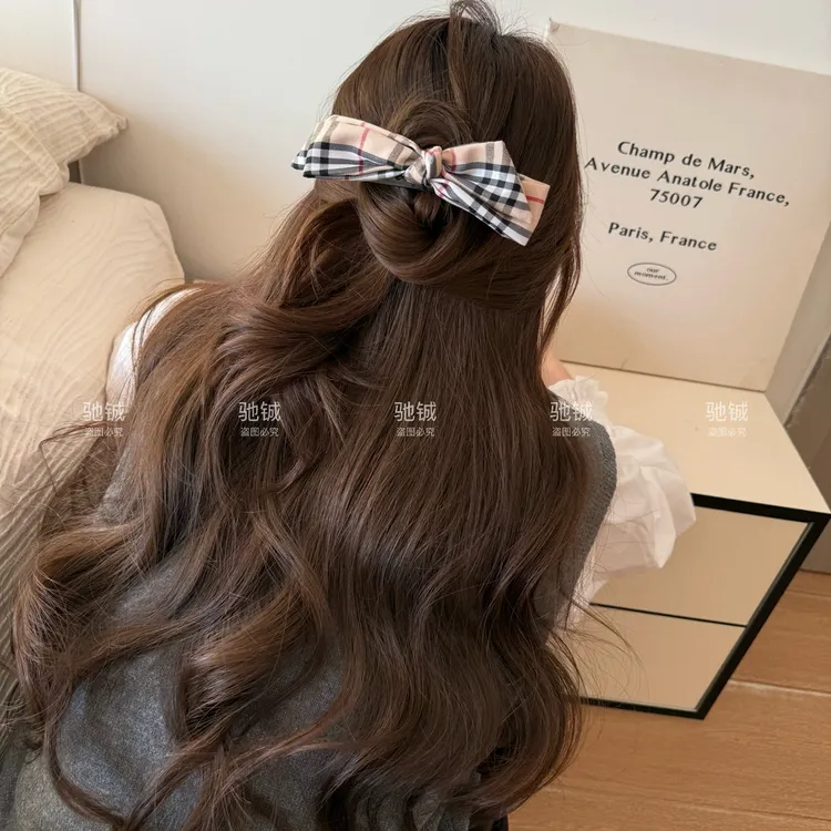 经典格子蝴蝶结鸭嘴夹秋冬韩系抓夹女后脑勺百搭鸭嘴夹发夹头饰女