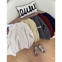 【温暖已至】韩系秋冬新款圆领双拉链毛衣外套女宽松显瘦加厚针织衫