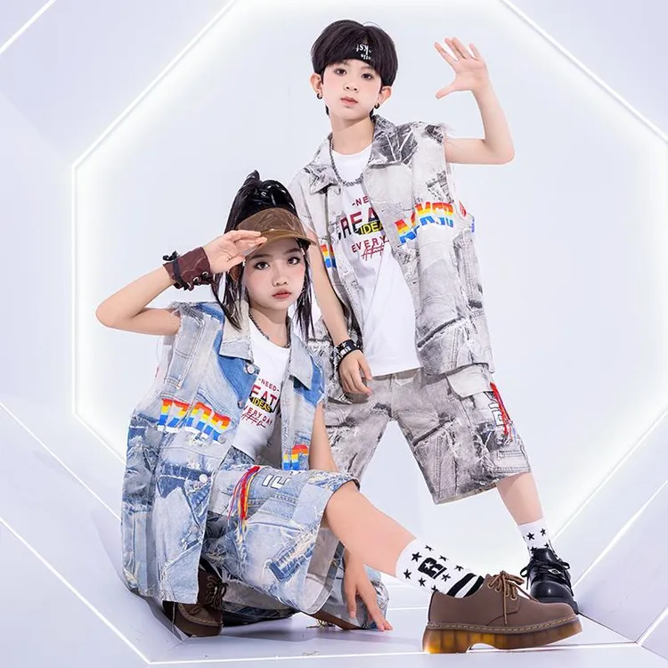 儿童少儿架子鼓hiphop演出夏服装童装男童街舞儿童男童演出服