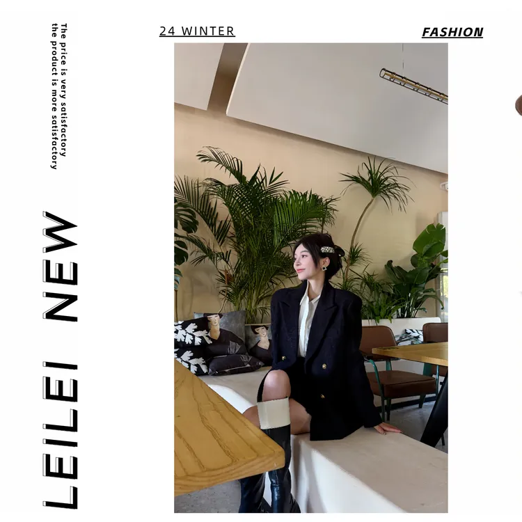 【磊磊】羊毛外套 厚款双排扣显瘦高级羊毛大衣#8833