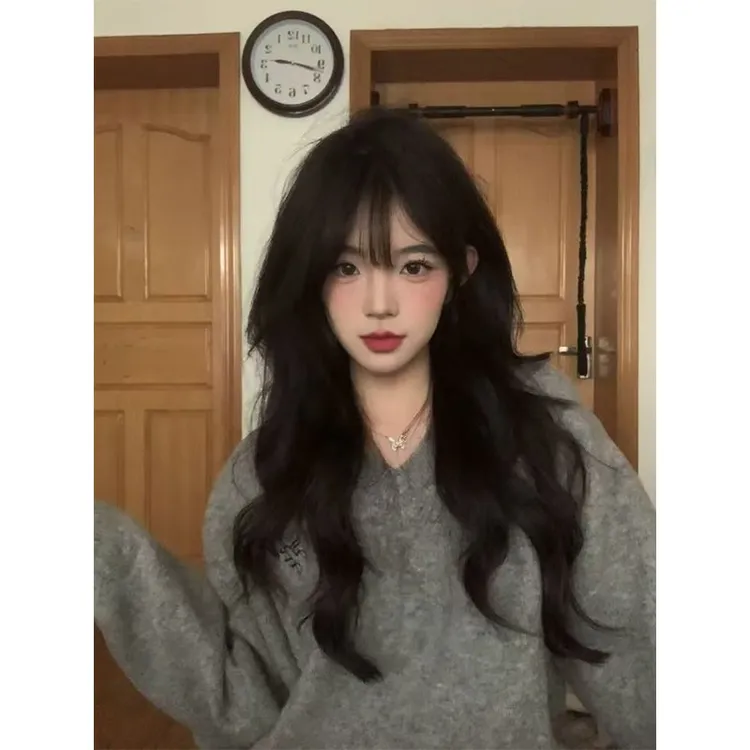 美式复古灰色V领毛衣女秋冬季宽松慵懒风软糯套头长袖针织衫上衣