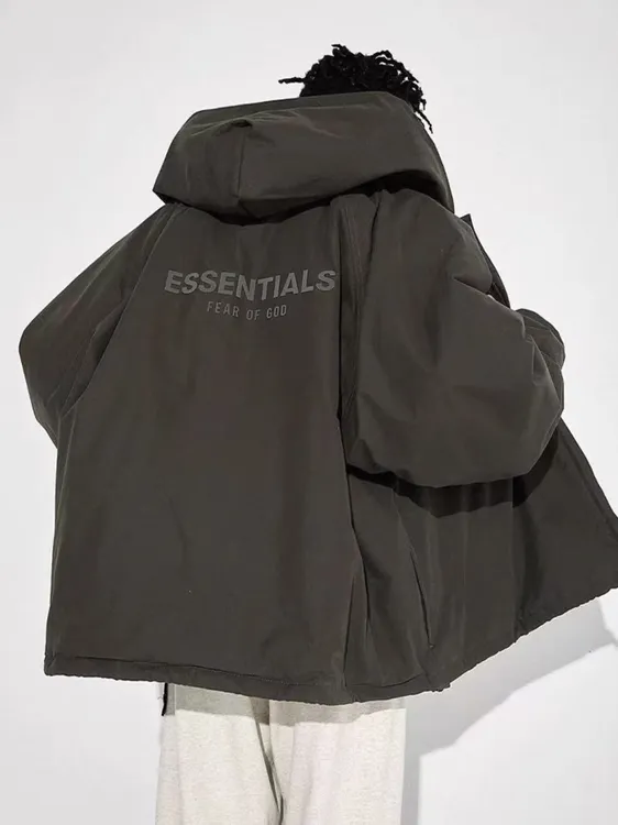 SS23 Essentials Fullzip Jacket Seal 纯色连帽拉链加绒重磅棉服