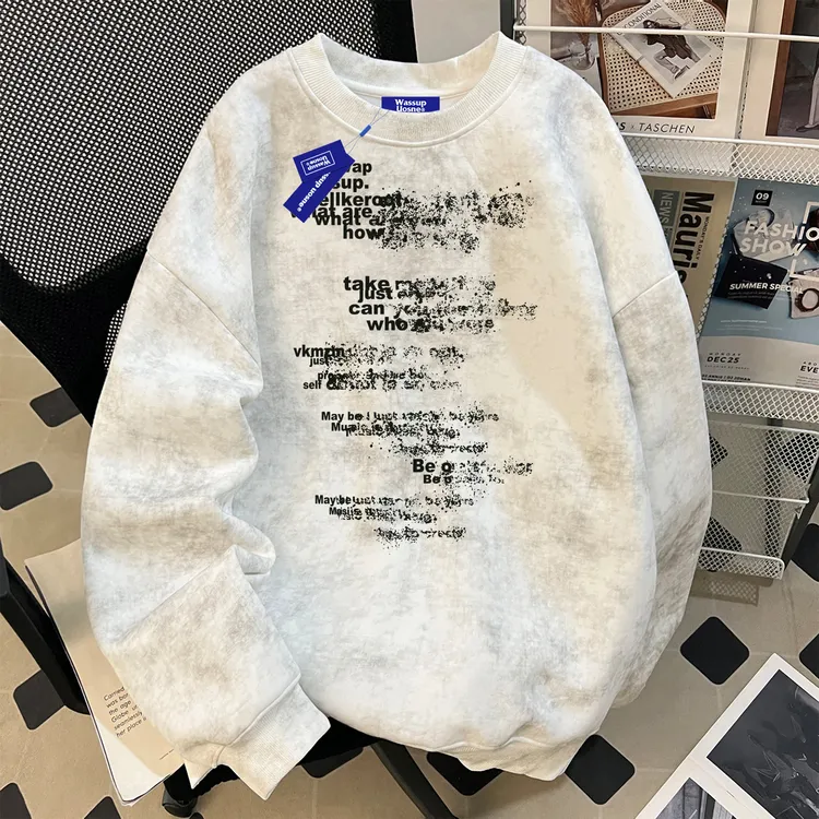 WASSUP UOSNE潮牌蜡染无帽卫衣男秋季款boxy百搭短宽休闲挺阔外套