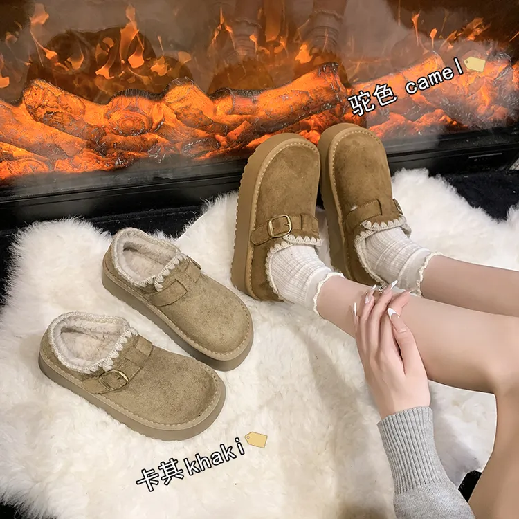 网红厚底加绒勃肯鞋女2025新款秋冬保暖雪地靴一脚蹬大棉懒人鞋子