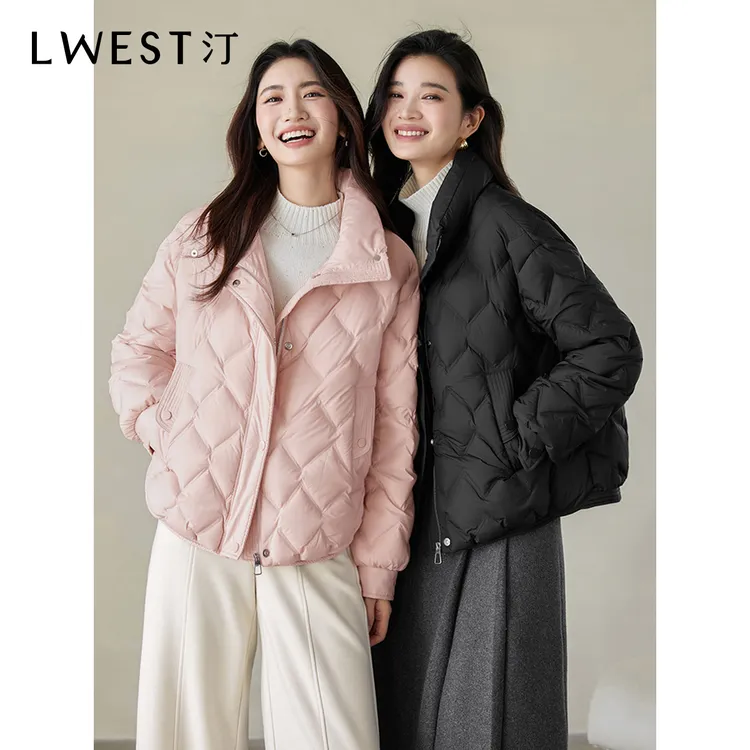 H朗文斯汀轻薄羽绒服女冬季新款小个子短款菱格保暖鸭绒外套