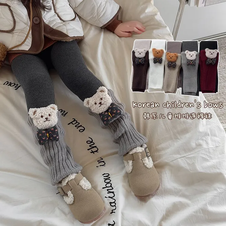 女童连裤袜加绒加厚秋冬季堆堆袜套儿童打底裤玩偶熊宝宝外穿袜LK