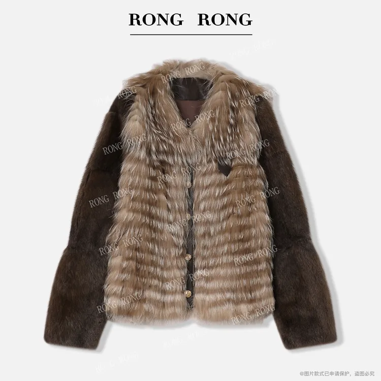 溶溶【琥珀爵士】RONG 狐狸毛拼接青根貂毛皮羊皮里轻奢皮草251006