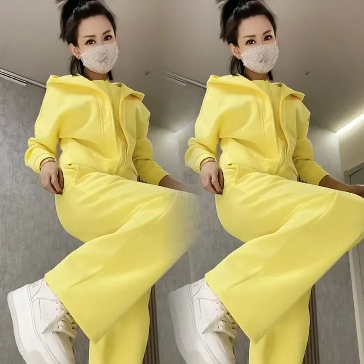 欧货休闲运动套装春季减龄新款加厚洋气连帽外套时尚阔腿裤两件套
