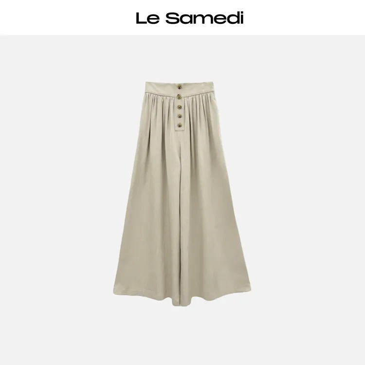 Le Samedi【莫扎特奶芙】后松紧排扣设计 密褶阔腿裙裤