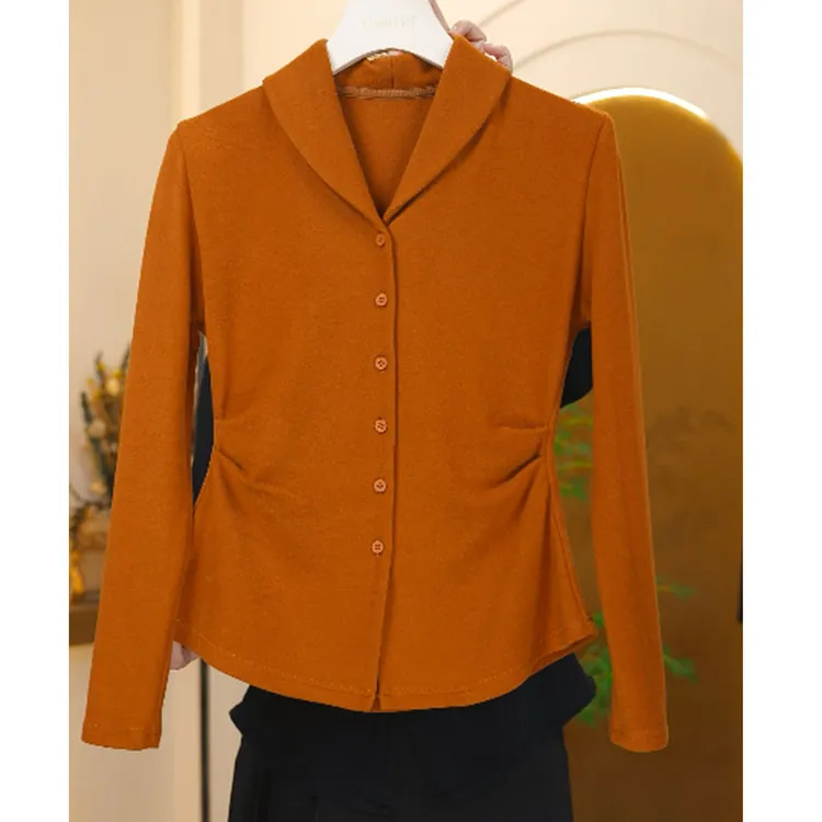 【月坠花折】减龄收腰显瘦复古开衫长袖高级感V领长袖纯色打底小衫