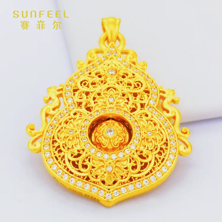 SUNFEEL/赛菲尔万足®足金黄金人生四美镶嵌吊坠国潮风原料金条