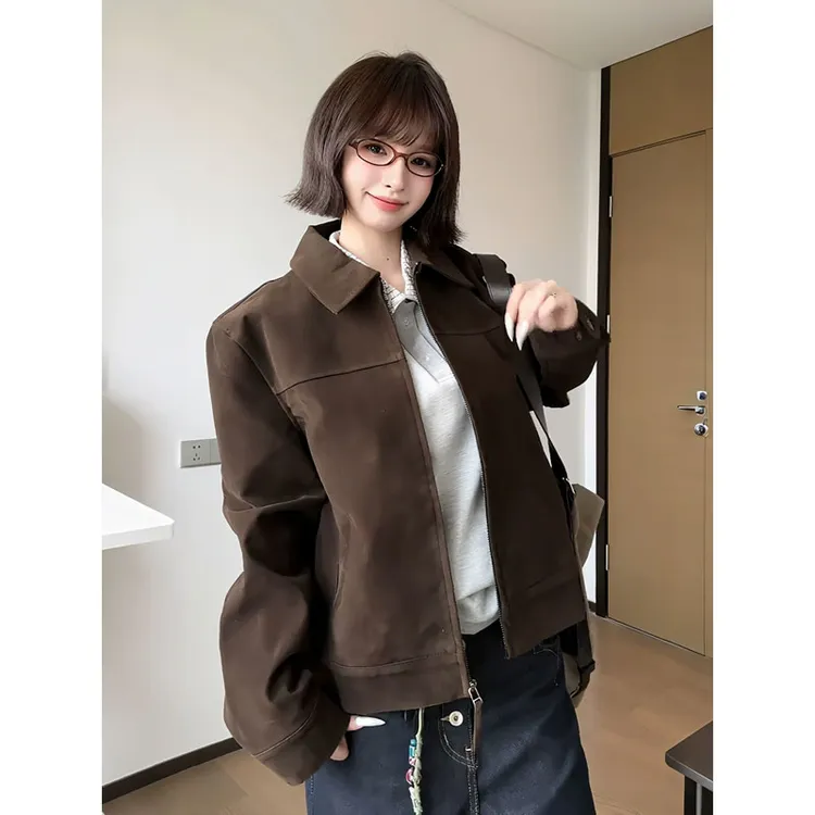 美拉德麂皮西部牛仔哈灵顿夹克男春秋摩登年代复古卡哈特短款外套