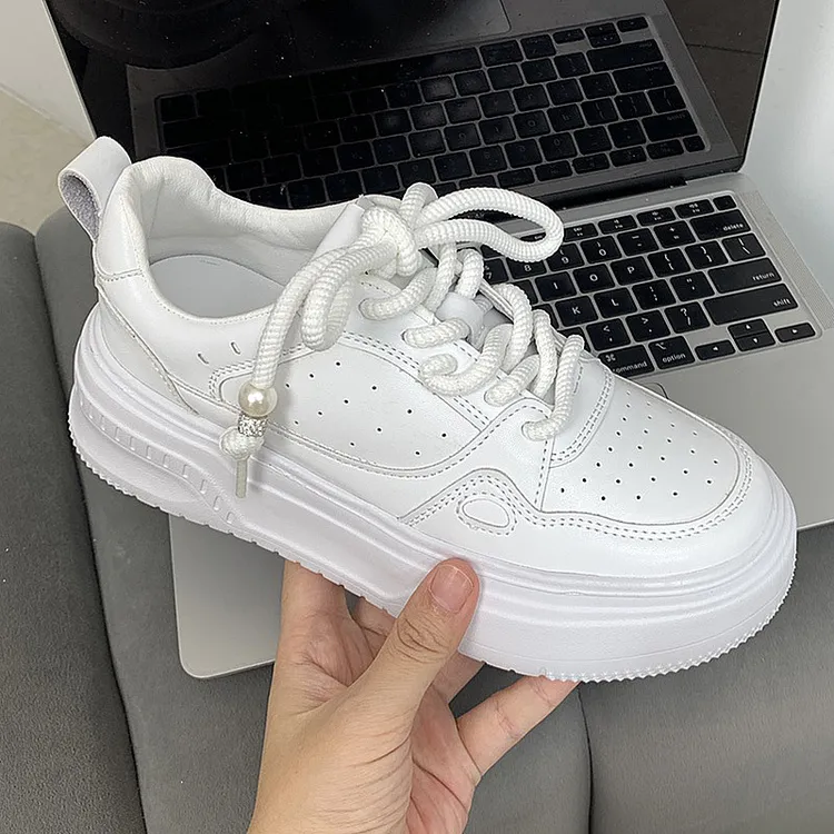 小白鞋女厚底2025春款百搭薄款轻便休闲鞋运动板鞋2024-7