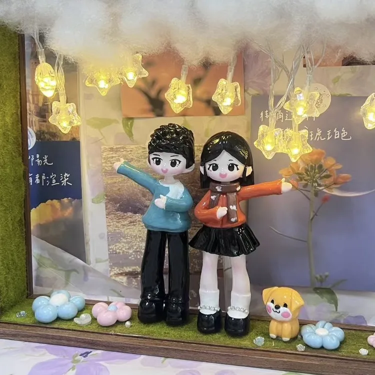 Q版婚纱人偶定制软陶石塑手办公仔情侣结婚店铺领证生日礼物摆件