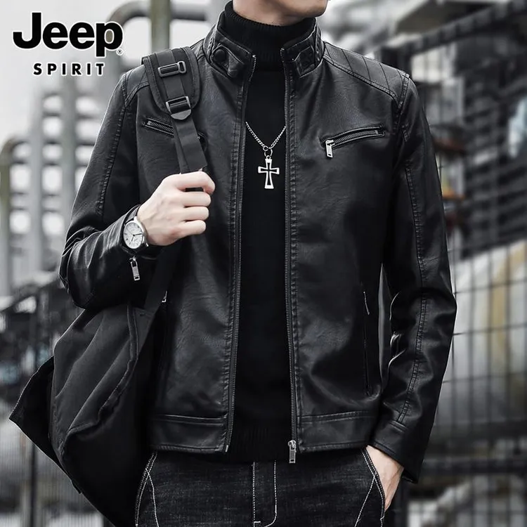 JEEPSPIRIT男士皮衣2025秋冬新款潮牌立领痞帅机车皮夹克外套男款