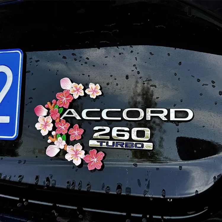 适用奔驰宝马奥迪网红汽车尾标3D立体桃花贴外观内饰装饰用品摆件