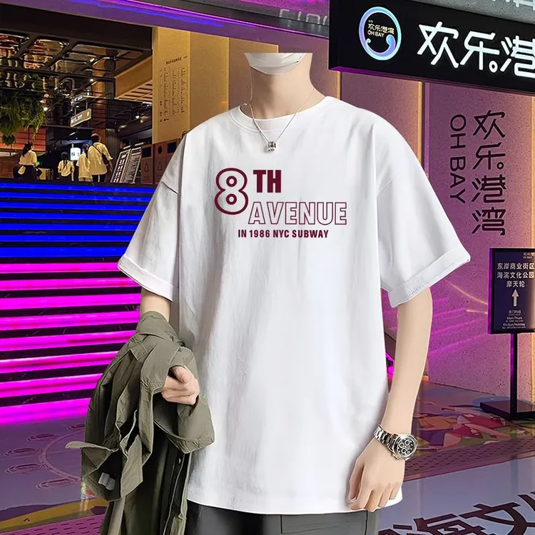 简约风2025夏季新款男士短袖T恤运动休闲宽松打底衫圆领百搭上衣