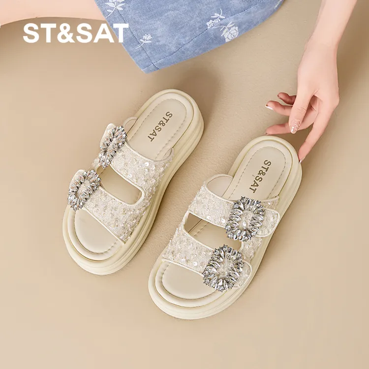 星期六凉鞋厚底女鞋2026年夏季新款百搭外穿软底沙滩鞋水钻凉拖鞋