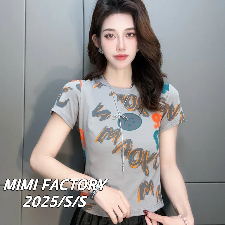2025夏季新款 欧货满印字母短袖T恤女修身显瘦时尚百搭#5416