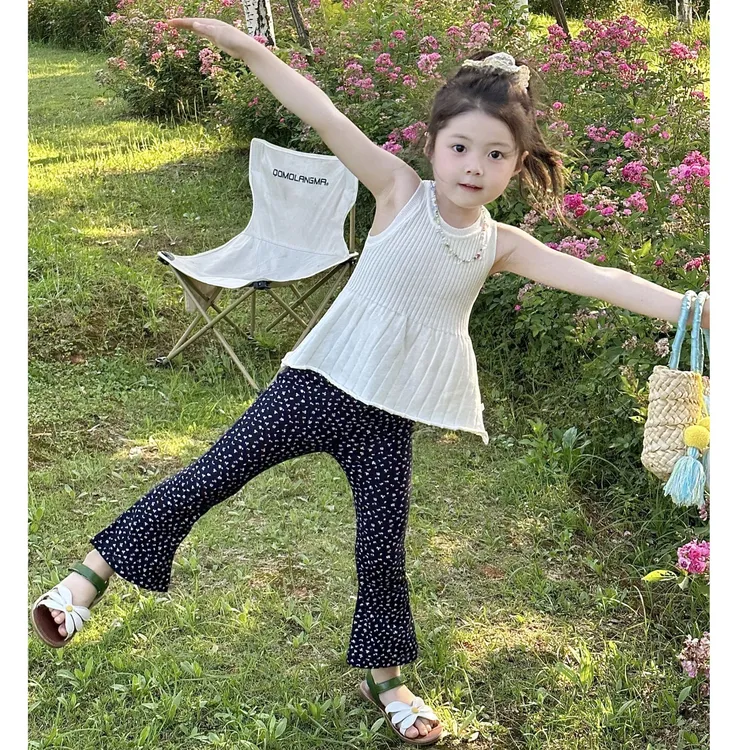 小思家女童套装2025夏韩版甜美风无袖针织背心上衣洋气碎花休闲裤