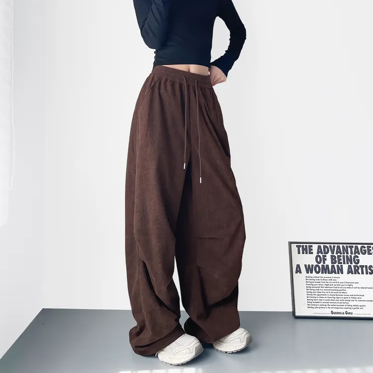 大码软糯灯芯绒阔腿裤女秋季新款胖mm显瘦宽松松弛感慵懒休闲长裤