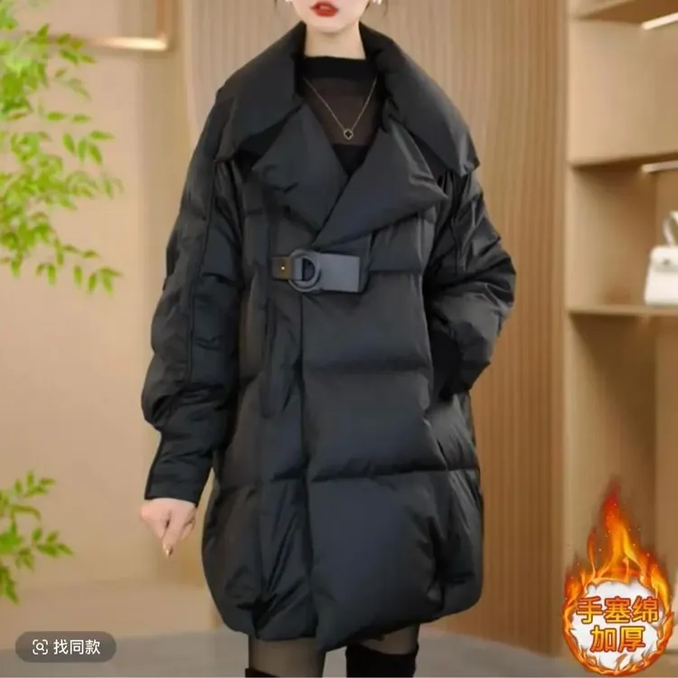 2024高级感中长款时尚加厚棉服女冬季新款洋气宽松显瘦保暖外套