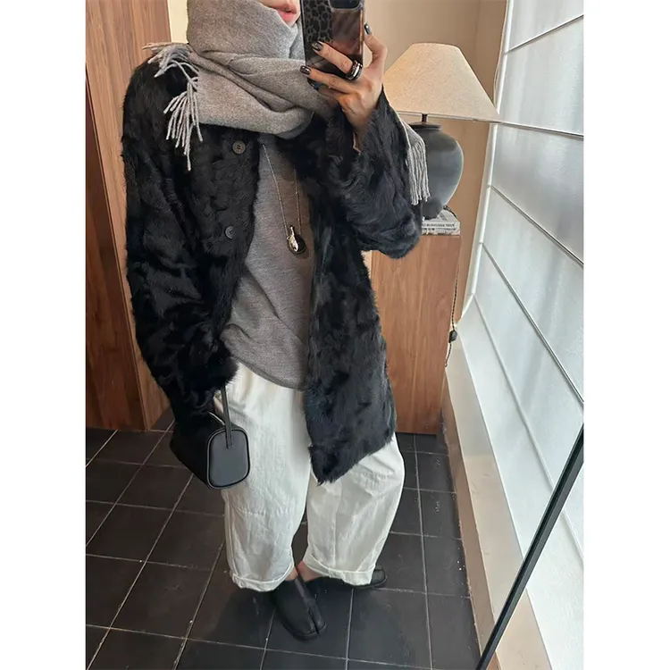 【李嗨嗨 LEHEIHEI】两面穿小湖羊皮毛一体皮草外套女中长款2526897