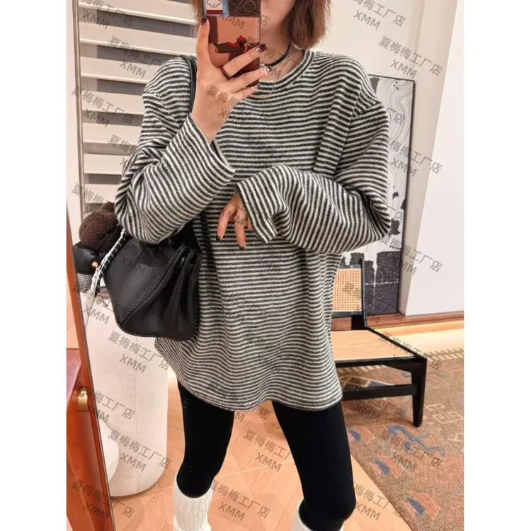 XMM.《条纹慵懒大版t》.时尚百搭潮流洋气舒适休闲条纹大版T恤-H116