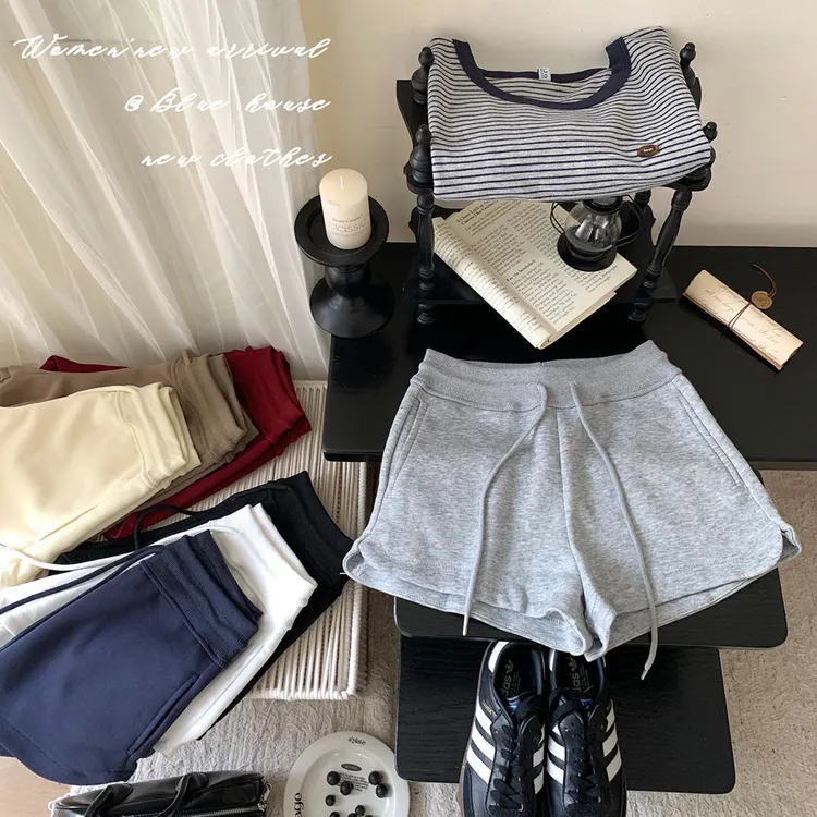 弧形小开叉宽腰封美式休闲卫衣短裤女早秋外穿酷感洋气高腰运动裤