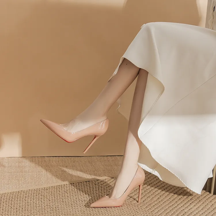 不累脚（红底）萝卜丁空气棉尖头细跟浅口气质时尚性感职业女高跟鞋