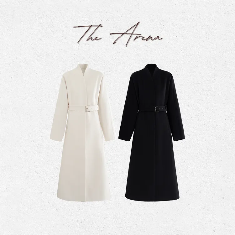 THEARENA“罗马假日”羊毛羊绒双面手缝捏褶收腰法式大衣XY-BZ1221