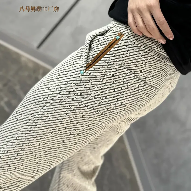 时尚百搭斜纹男士条纹筒裤潮流宽松加厚休闲裤新款运动裤秋冬男裤