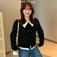 KMZY/KMZY山_山【首尔通勤】微胖韩系慵懒氛围感波点翻领套头毛衣女