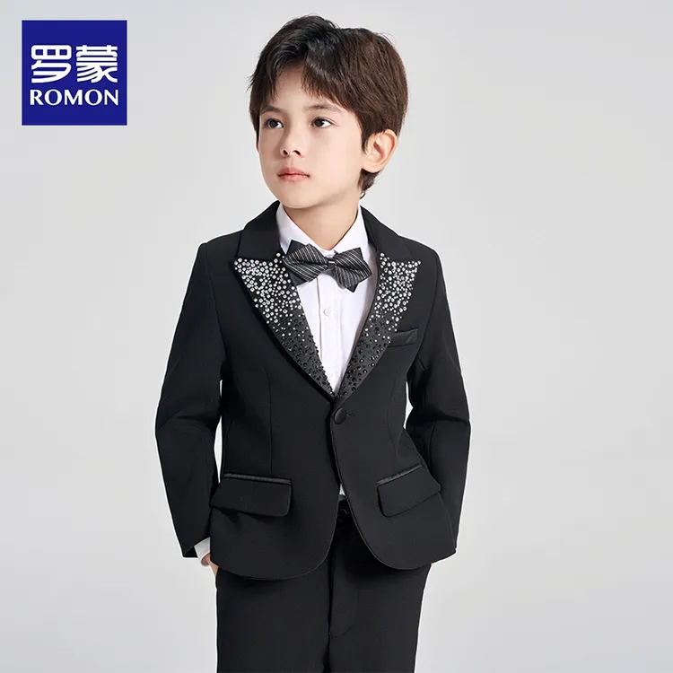 罗蒙儿童西装套装男童小西服钢琴演出服英伦风花童礼服主持人男孩