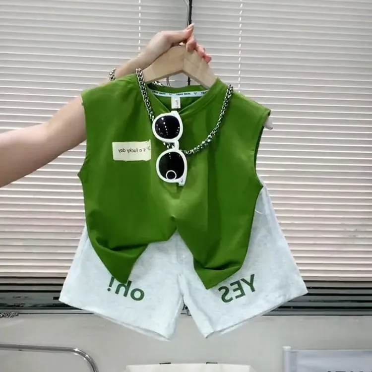 男童背心套装夏季2025新款网红儿童多巴胺穿搭男孩宝宝无袖衣服潮