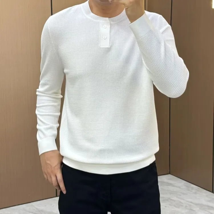 男士秋季新款长袖针织衫606L纯色净版亨利领男款针织衫