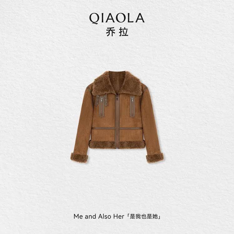 QIAOLA/乔拉【暖绒初阳】秋冬绵羊毛百搭简约时尚设计感短款外套