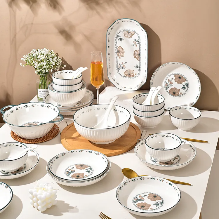 夏茉釉下彩陶瓷网红盘子餐具碗盘菜盘碟子大汤碗套装乔迁新居家用