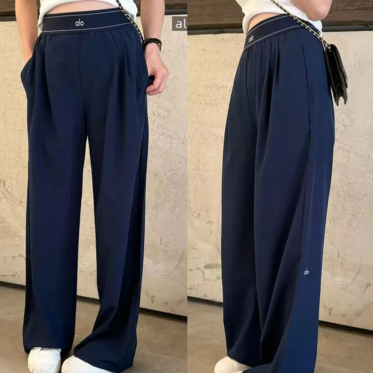 alo金智秀同款阔腿长裤女春秋速干梭织显廋直筒裤弹力宽松运动裤