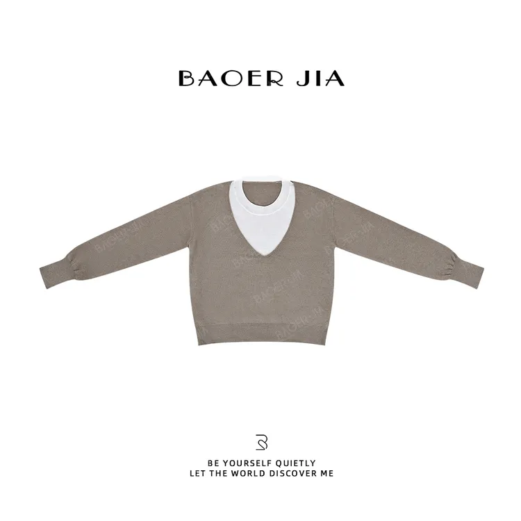 28-宝儿家含幂BV102325309NS秋冬新款穿搭假两件绵羊毛山羊绒上衣