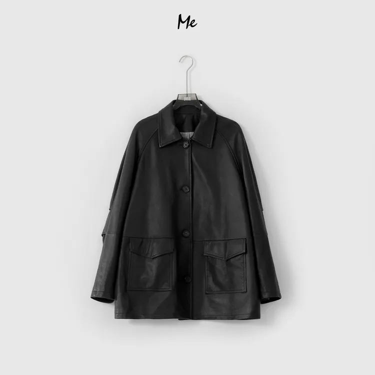 ME【皮衣】全植鞣水洗羊皮显瘦百搭时尚一手长真皮皮衣MESS0533