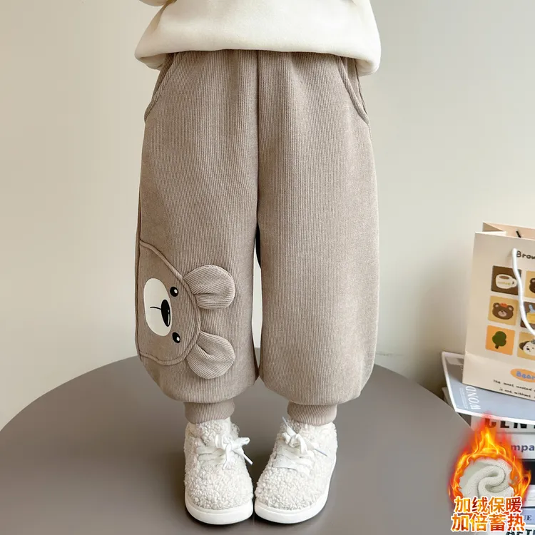 女童加绒卫裤洋气秋冬款保暖女宝宝一体绒休闲裤时髦小童运动裤