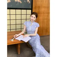 凌茜恣禾【花溯】国风新中式气质碎花鱼尾连衣裙收腰显瘦改良旗袍裙