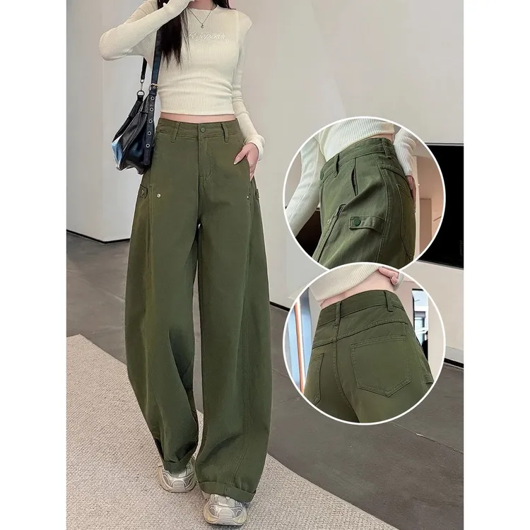 美式工装牛仔裤女秋季高腰2025年新款ins潮设计感小众阔腿拖地裤