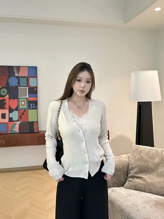 琪琪怪怪大码女装【ROW风】假两件拼接吊带蕾丝针织上衣Z25012QTQ