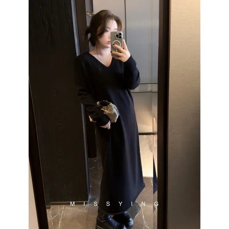 应小姐【心动信号】微胖大码秋冬显瘦时尚气质温柔宽松针织连衣裙