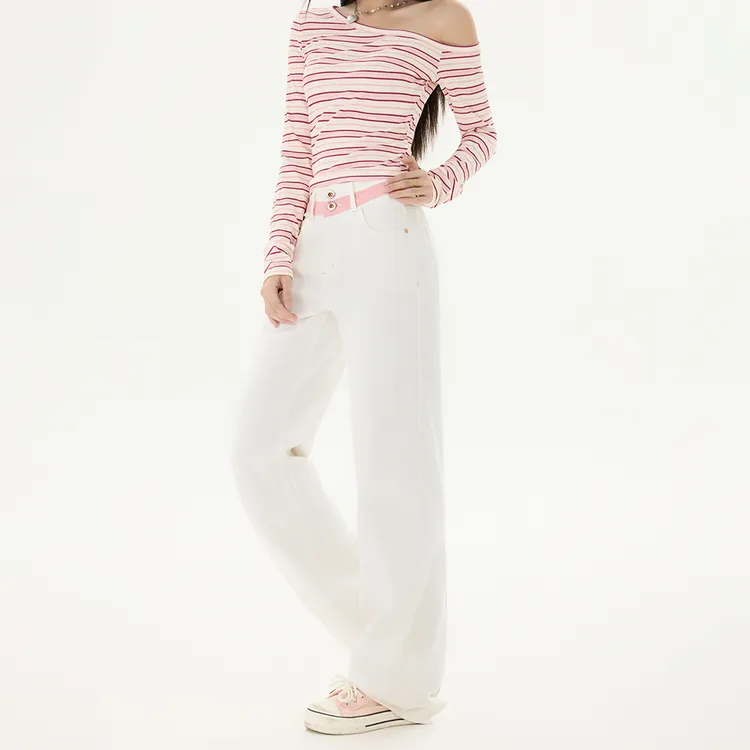 2025秋装拼接撞色三防牛仔裤新款舒适高腰宽松高个子直筒阔腿裤