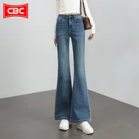 CBC土耳其蓝微喇裤牛仔女2025新款秋季修身马蹄裤不贴腿喇叭裤子